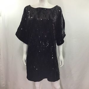 Cachet Black Sequin Cold Arm Sheath Dress